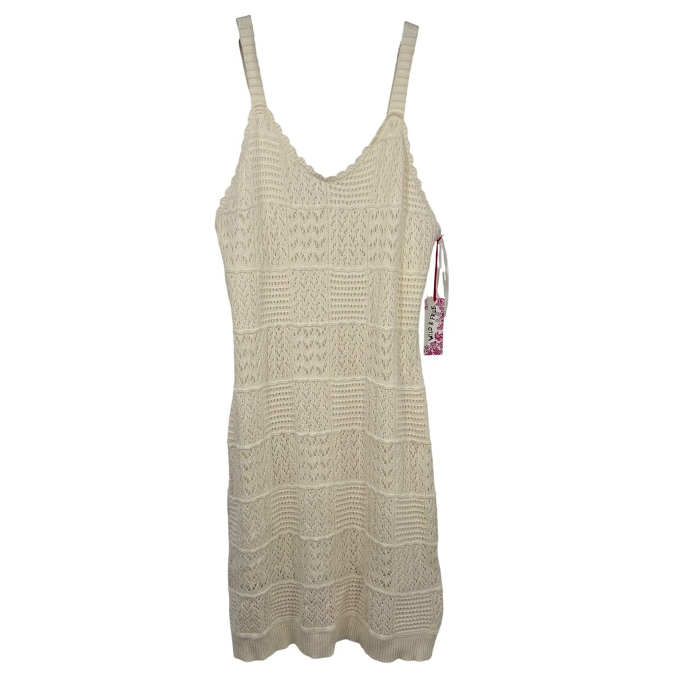 Freshman Ivory Crochet‎ Knit Mini Dress XXL Cream Pointelle Stretch Lined Boho
